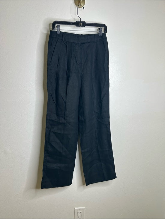 Banana Republic 100% Linen High Rise Relaxed Straight Leg Trouser Pant in Black
