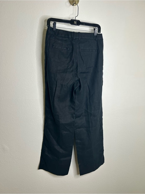 Banana Republic 100% Linen High Rise Relaxed Straight Leg Trouser Pant in Black