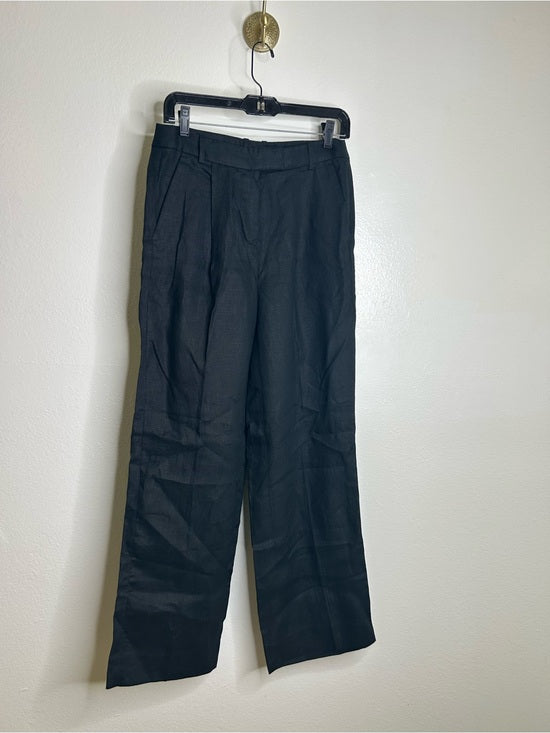 Banana Republic 100% Linen High Rise Relaxed Straight Leg Trouser Pant in Black