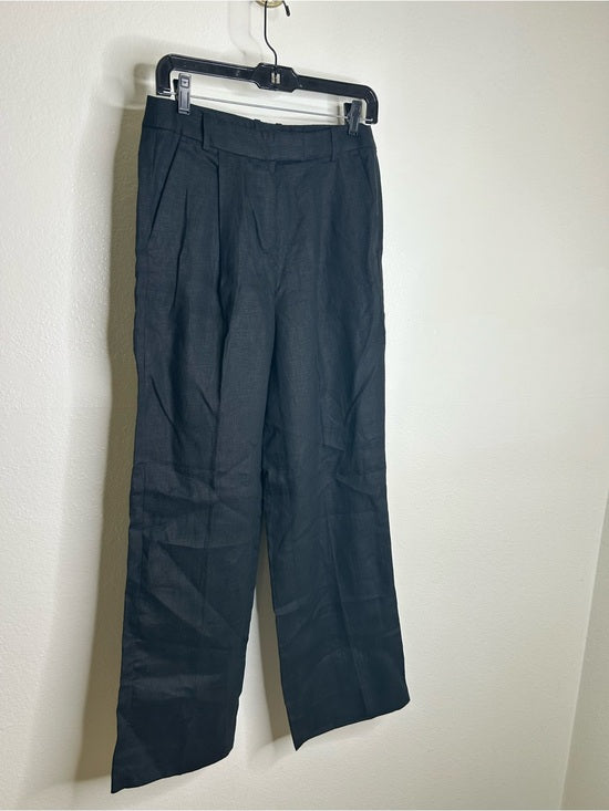 Banana Republic 100% Linen High Rise Relaxed Straight Leg Trouser Pant in Black