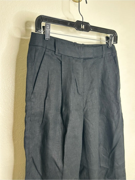 Banana Republic 100% Linen High Rise Relaxed Straight Leg Trouser Pant in Black