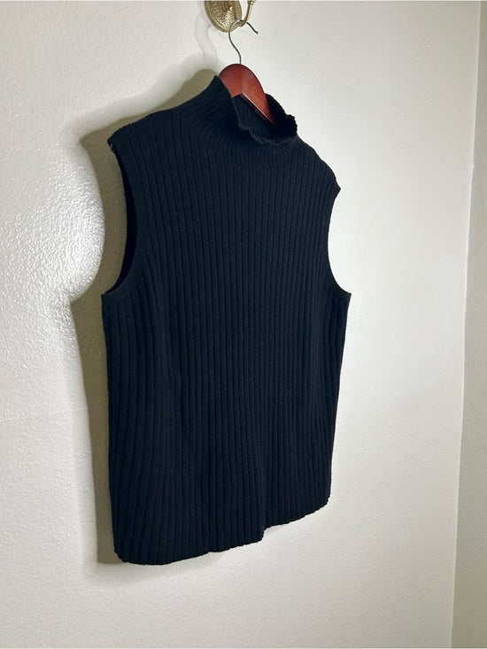 Lafayette 148 100% Cashmere Black Ribbed Turtleneck Knit Rib Sweater Tank Top