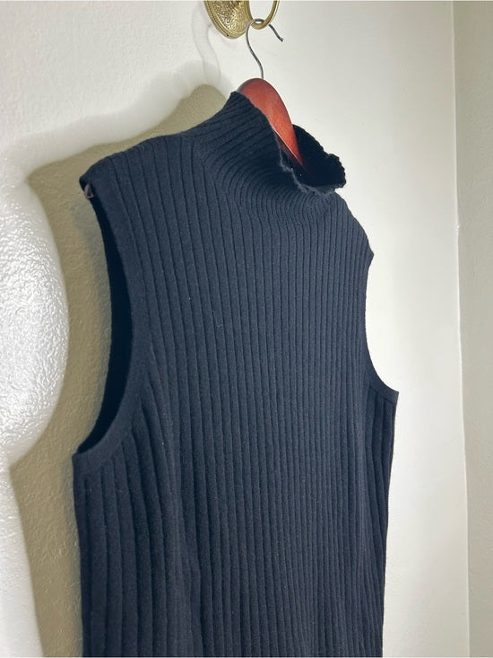 Lafayette 148 100% Cashmere Black Ribbed Turtleneck Knit Rib Sweater Tank Top