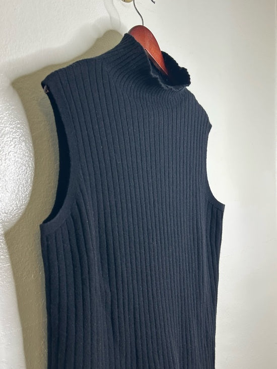 Lafayette 148 100% Cashmere Black Ribbed Turtleneck Knit Rib Sweater Tank Top
