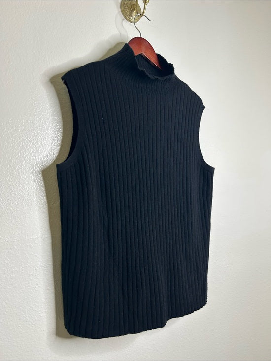 Lafayette 148 100% Cashmere Black Ribbed Turtleneck Knit Rib Sweater Tank Top