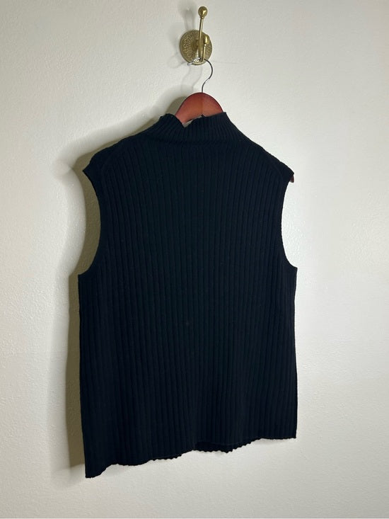 Lafayette 148 100% Cashmere Black Ribbed Turtleneck Knit Rib Sweater Tank Top