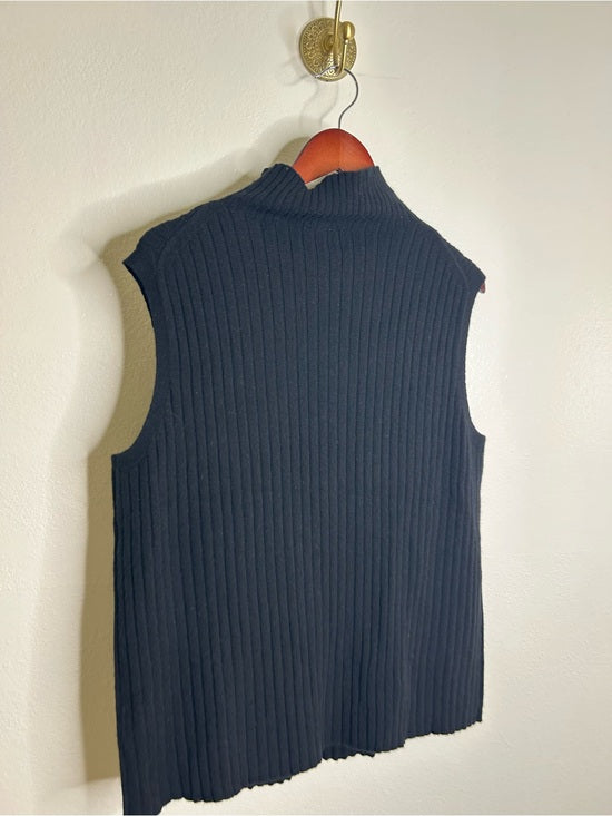Lafayette 148 100% Cashmere Black Ribbed Turtleneck Knit Rib Sweater Tank Top