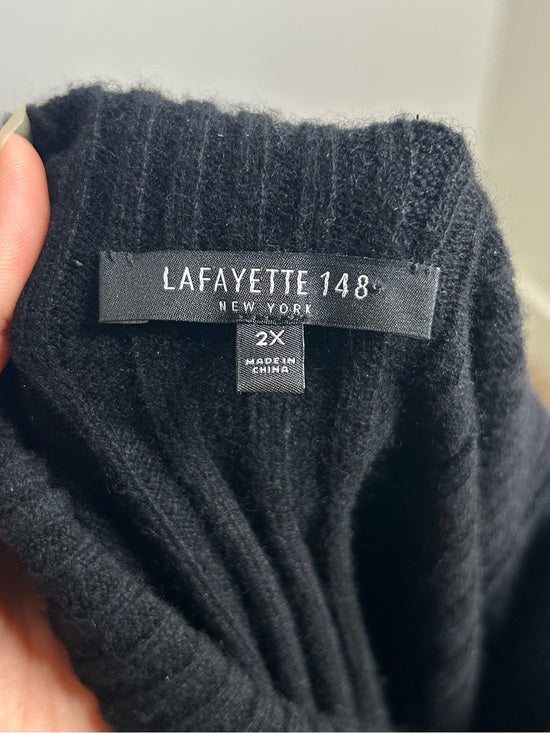 Lafayette 148 100% Cashmere Black Ribbed Turtleneck Knit Rib Sweater Tank Top