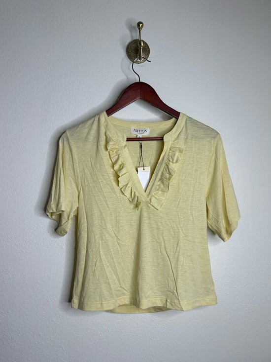 Nation LA 100% Pima Cotton Blondie Short Sleeve Ruffle Top in Custard