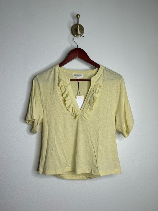 Nation LA 100% Pima Cotton Blondie Short Sleeve Ruffle Top in Custard