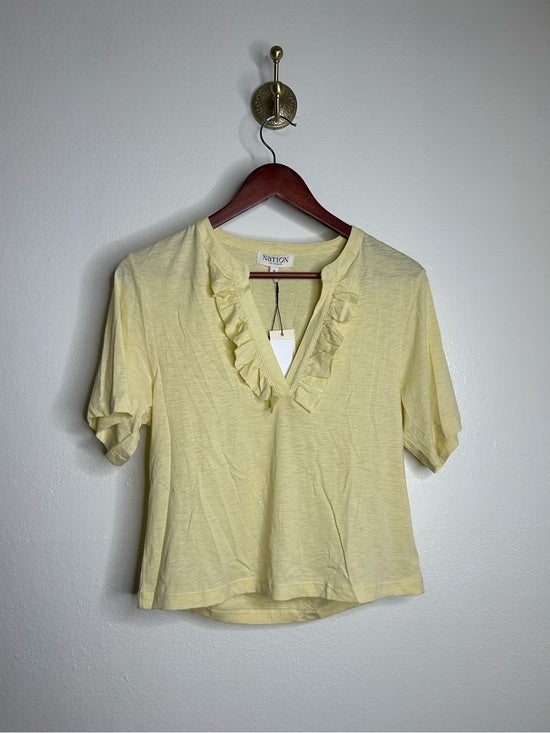 Nation LA 100% Pima Cotton Blondie Short Sleeve Ruffle Top in Custard