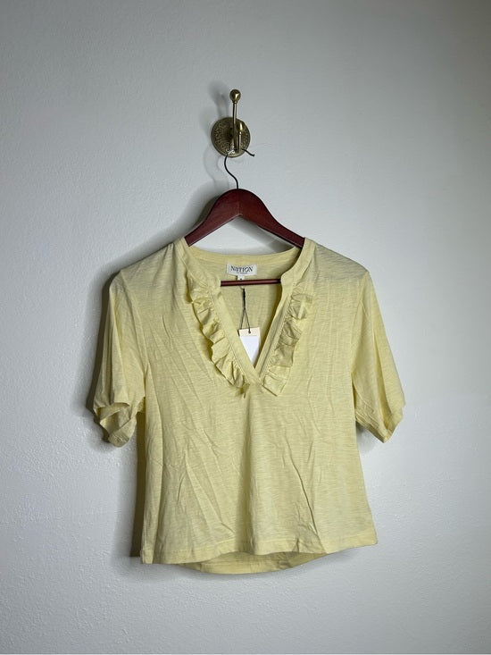 Nation LA 100% Pima Cotton Blondie Short Sleeve Ruffle Top in Custard