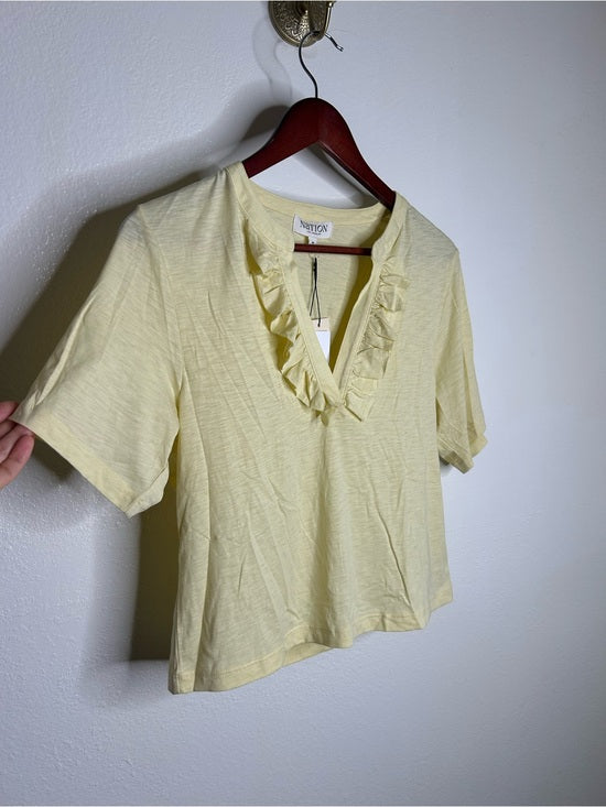Nation LA 100% Pima Cotton Blondie Short Sleeve Ruffle Top in Custard