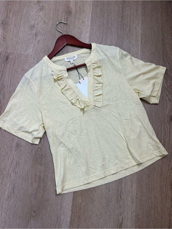 Nation LA 100% Pima Cotton Blondie Short Sleeve Ruffle Top in Custard