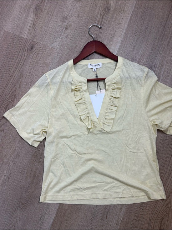 Nation LA 100% Pima Cotton Blondie Short Sleeve Ruffle Top in Custard