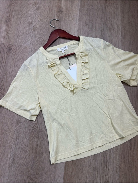 Nation LA 100% Pima Cotton Blondie Short Sleeve Ruffle Top in Custard