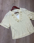 Nation LA 100% Pima Cotton Blondie Short Sleeve Ruffle Top in Custard