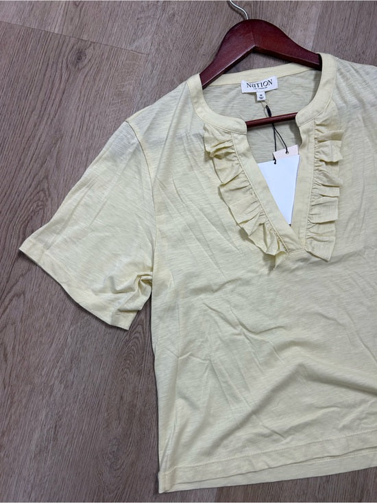 Nation LA 100% Pima Cotton Blondie Short Sleeve Ruffle Top in Custard