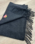 KUNA 100% Baby Alpaca Fringe Charcoal Gray Tassel Scarf