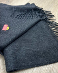KUNA 100% Baby Alpaca Fringe Charcoal Gray Tassel Scarf