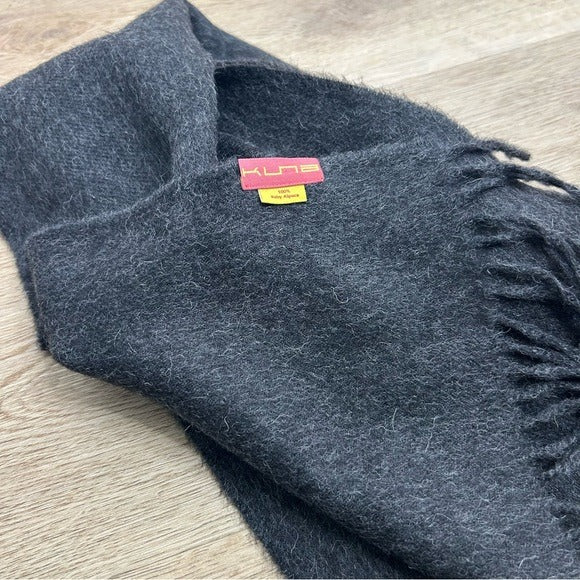 Kuna KUNA 100% Baby Alpaca Fringe Charcoal Gray Tassel Scarf