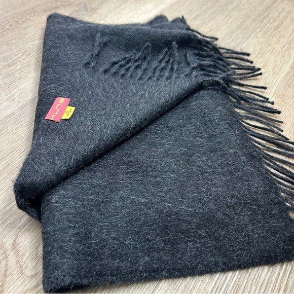 Kuna KUNA 100% Baby Alpaca Fringe Charcoal Gray Tassel Scarf