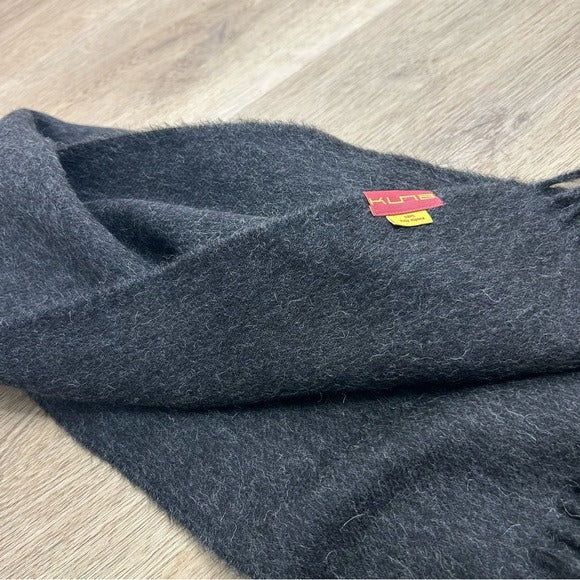 Kuna KUNA 100% Baby Alpaca Fringe Charcoal Gray Tassel Scarf