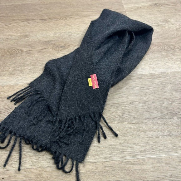 KUNA 100% Baby Alpaca Fringe Charcoal Gray Tassel Scarf