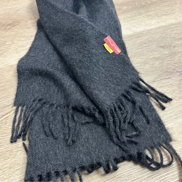 KUNA 100% Baby Alpaca Fringe Charcoal Gray Tassel Scarf