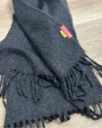 KUNA 100% Baby Alpaca Fringe Charcoal Gray Tassel Scarf