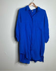YFB 100% Cotton Gauze Royal Blue Button Down Shirt Dress