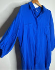 YFB 100% Cotton Gauze Royal Blue Button Down Shirt Dress