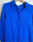 YFB 100% Cotton Gauze Royal Blue Button Down Shirt Dress