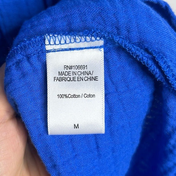 YFB 100% Cotton Gauze Royal Blue Button Down Shirt Dress
