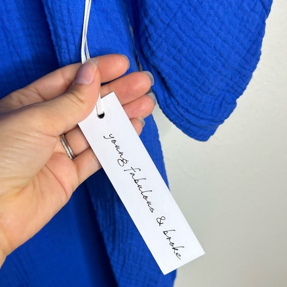 YFB 100% Cotton Gauze Royal Blue Button Down Shirt Dress
