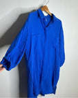 YFB 100% Cotton Gauze Royal Blue Button Down Shirt Dress
