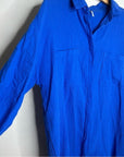YFB 100% Cotton Gauze Royal Blue Button Down Shirt Dress