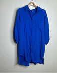 YFB 100% Cotton Gauze Royal Blue Button Down Shirt Dress