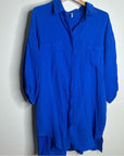 YFB 100% Cotton Gauze Royal Blue Button Down Shirt Dress