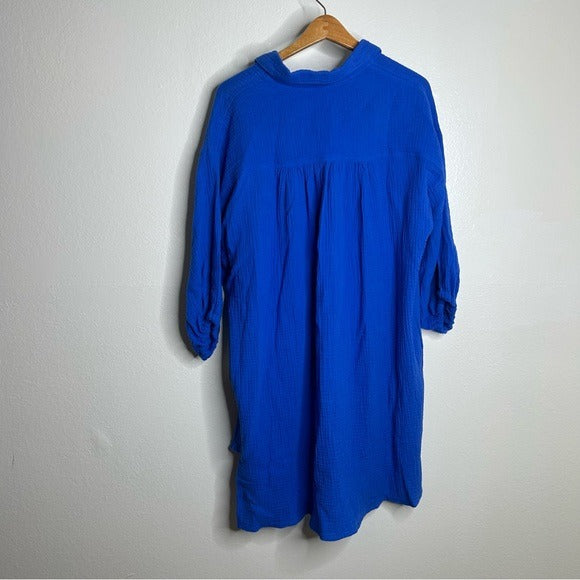 Young Fabulous &amp;amp; Broke YFB 100% Cotton Gauze Royal Blue Button Down Shirt Dress - Cotton