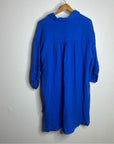 YFB 100% Cotton Gauze Royal Blue Button Down Shirt Dress