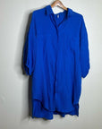 YFB 100% Cotton Gauze Royal Blue Button Down Shirt Dress