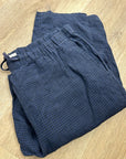 Eileen Fisher 100% Organic Linen Blue Black Checkered Pull on Drawstring Pant