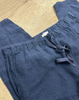 Eileen Fisher 100% Organic Linen Blue Black Checkered Pull on Drawstring Pant