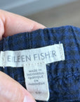 Eileen Fisher 100% Organic Linen Blue Black Checkered Pull on Drawstring Pant