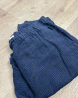 Eileen Fisher 100% Organic Linen Blue Black Checkered Pull on Drawstring Pant