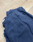 Eileen Fisher 100% Organic Linen Blue Black Checkered Pull on Drawstring Pant