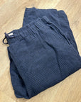 Eileen Fisher 100% Organic Linen Blue Black Checkered Pull on Drawstring Pant