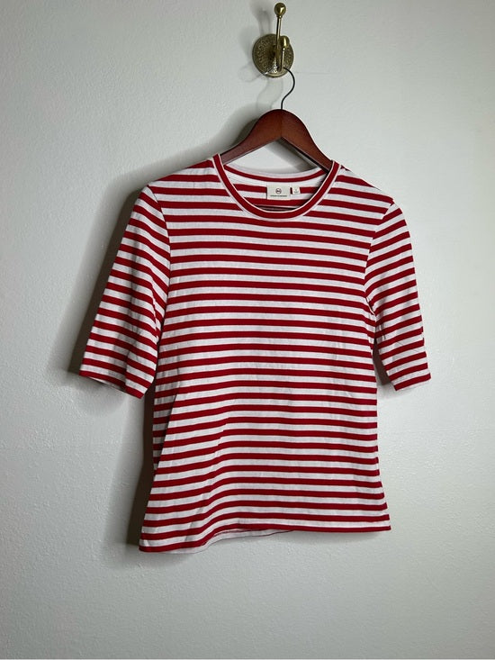 AG 100% Cotton Red Striped Short Sleeve Crew Neck T- Shirt