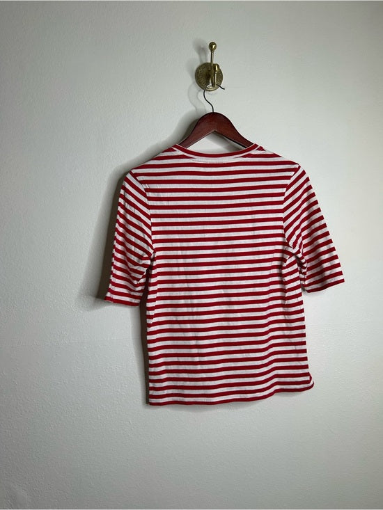 AG 100% Cotton Red Striped Short Sleeve Crew Neck T- Shirt